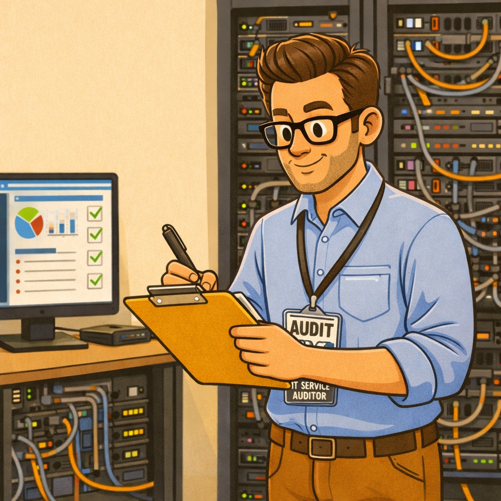 A Man doing an IT related audit of server