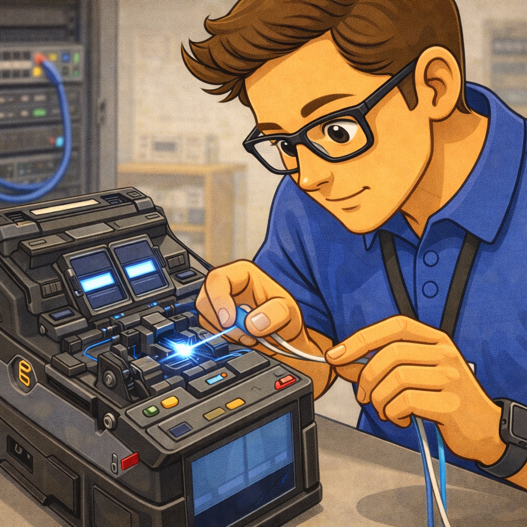 Technician splices cable