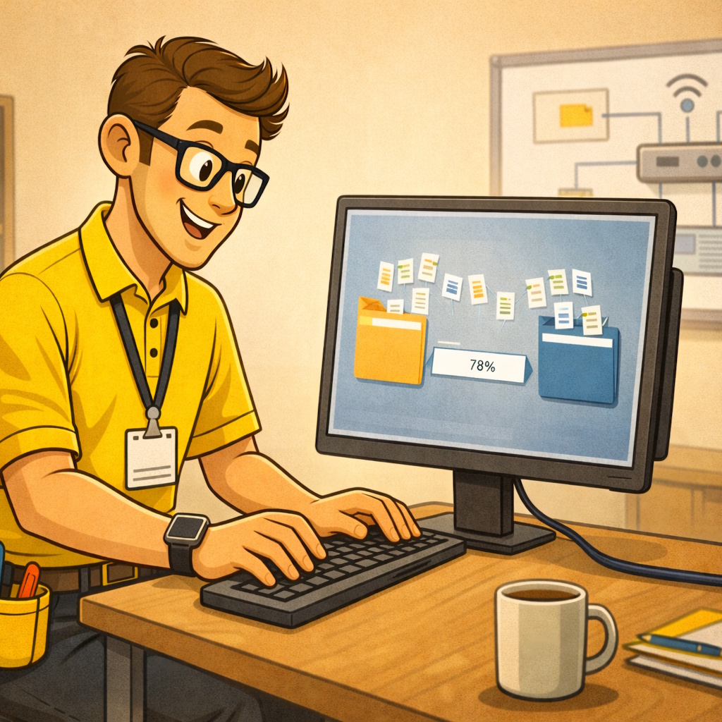 A man migrating data on his PC